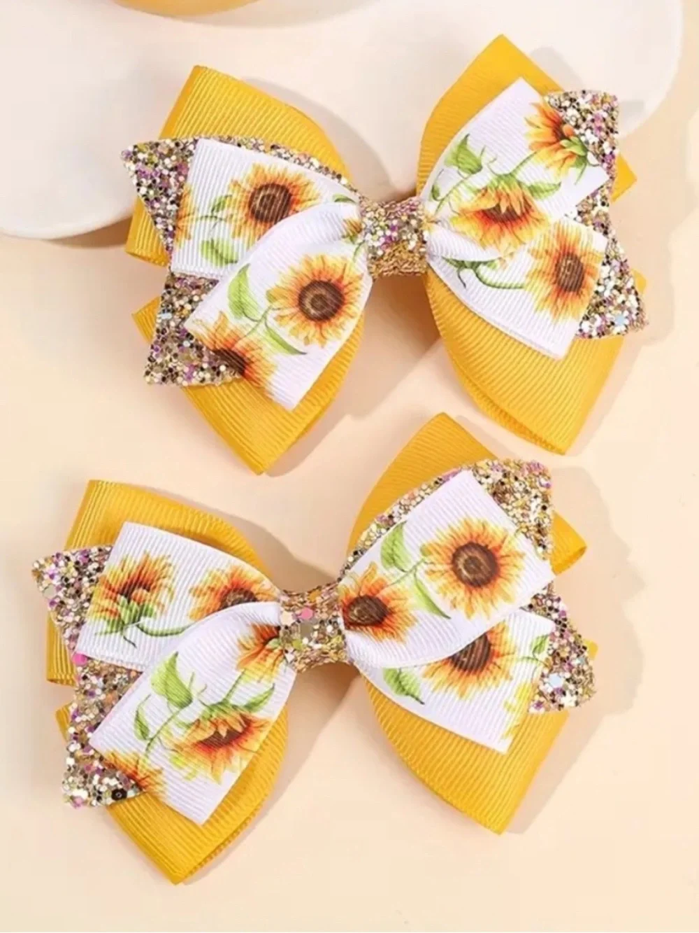 Sunflower Handmade Yellow Hair Bows set